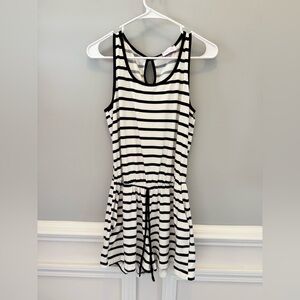 Pink Lily Black and White Striped Romper